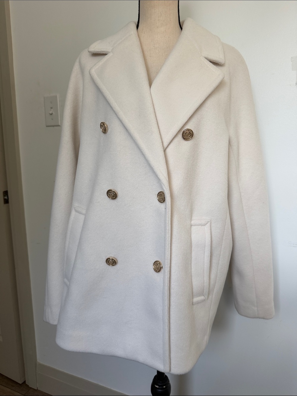 NEW Ever New Cream Double-Breasted Peacoat with Gold Buttons Size 8